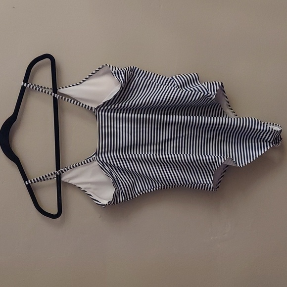 AMAZON Navy Blue and White Horizontal Stripe One Piece Bathing Suit - Picture 10 of 13